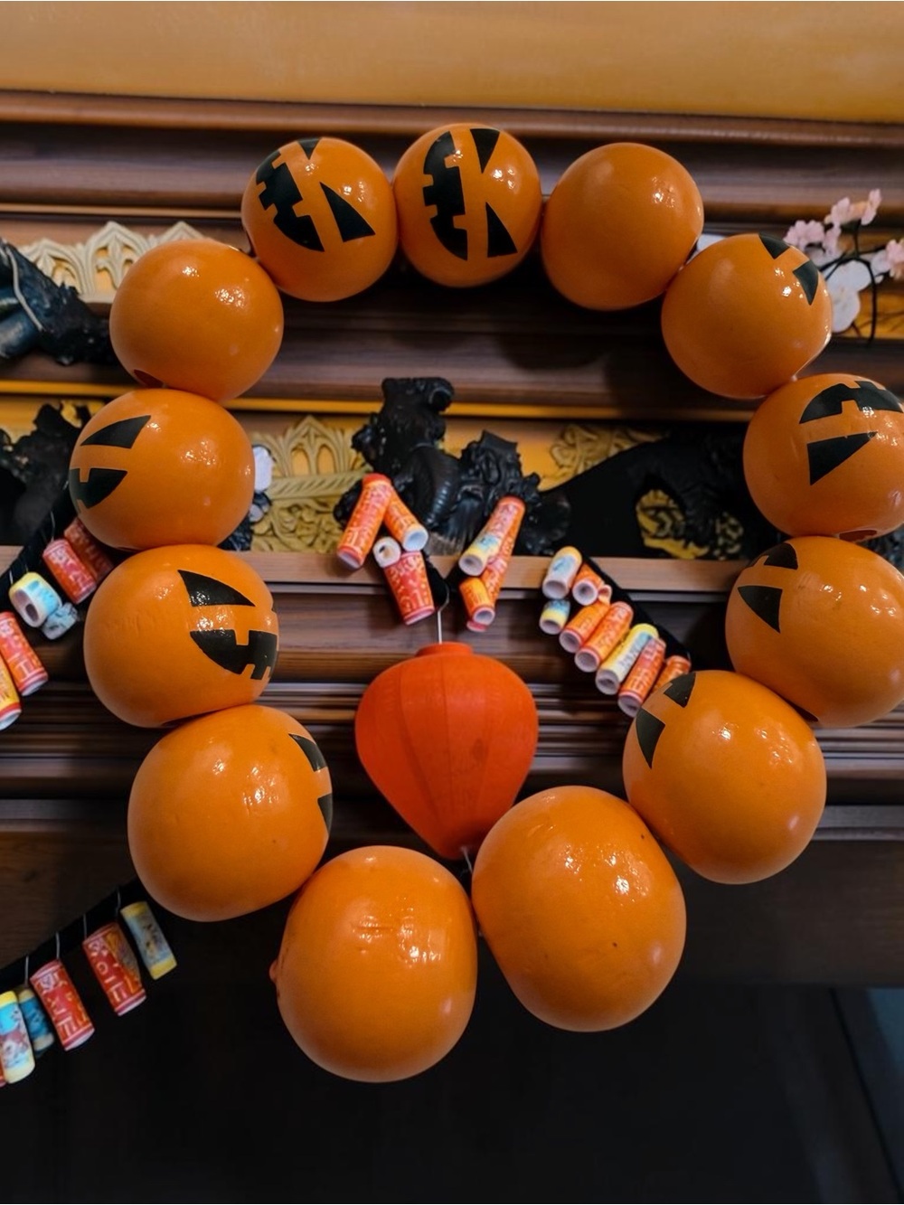 Halloween Orange Jack-O'-Lantern Bead Bracelet